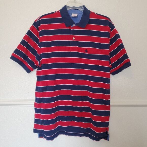 Brooks Brothers 346 Mens M Original Fit Polo Shirt Red Striped Short Sleeve - Picture 1 of 16